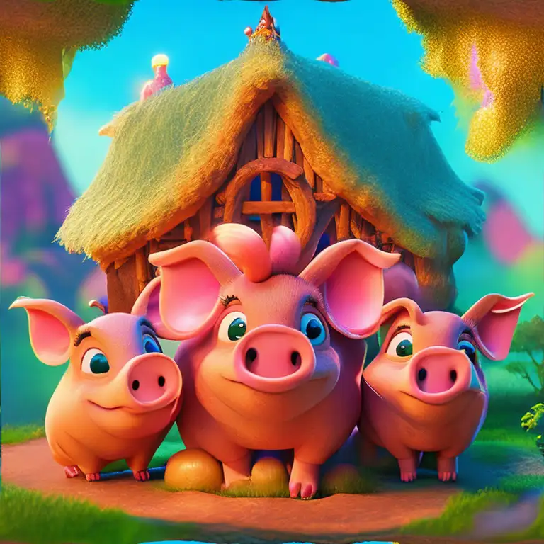 cute characters The three CARTOON little pigs build their hous 1